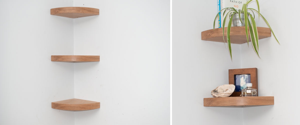 3 sided Floating Oak Corner Shelf